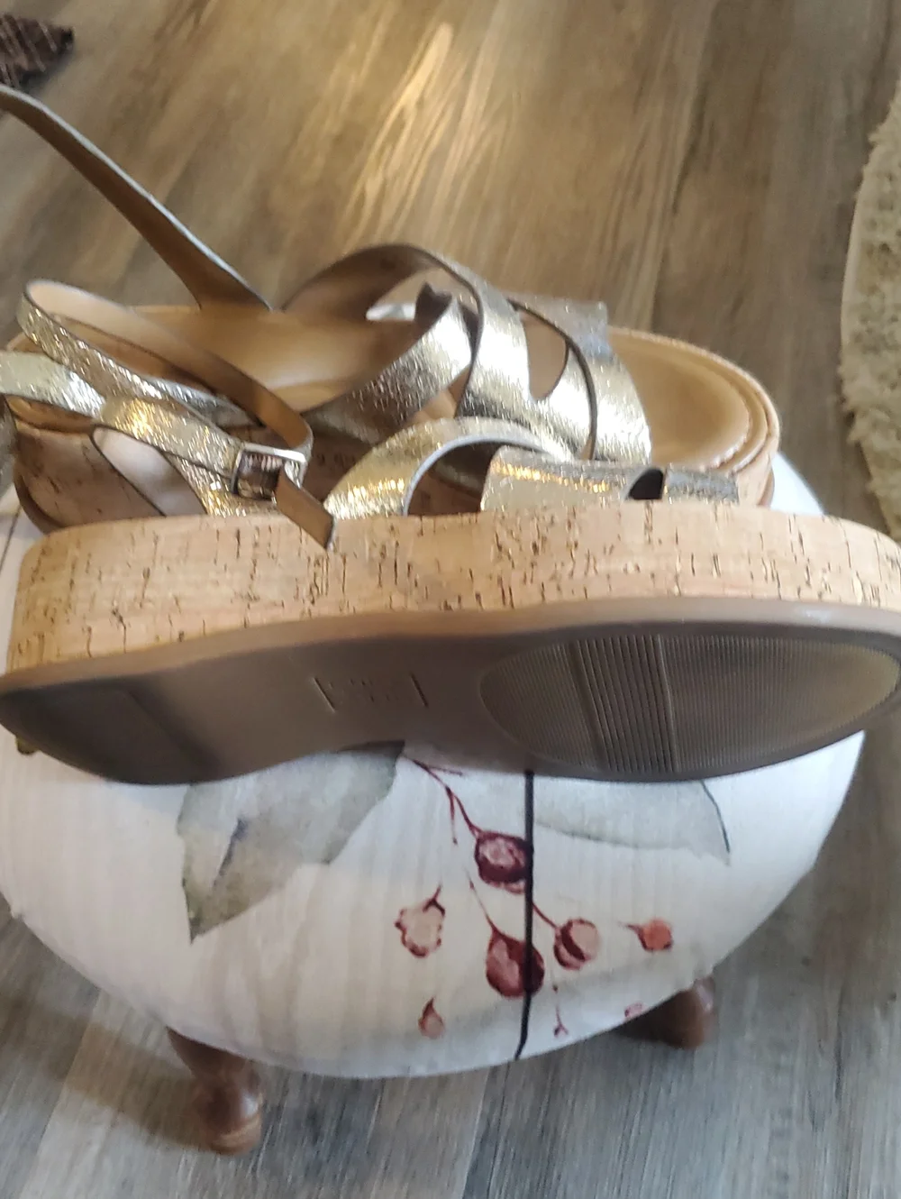 Naturalizer Gold Textured Platform Sandals with Ankle Strap